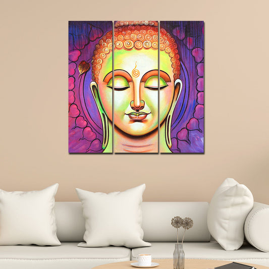 Spiritual Lord Buddha Meditating Wall Painting Three Pieces