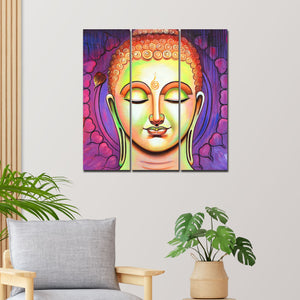 Spiritual Lord Buddha Meditating Wall Painting Three Pieces