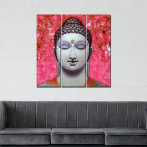 Spiritual Lord Gautam Buddha Wall Painting Three Pieces