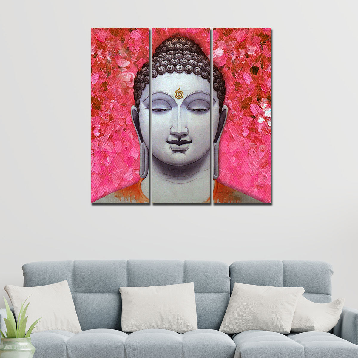 Spiritual Lord Gautam Buddha Wall Painting Three Pieces