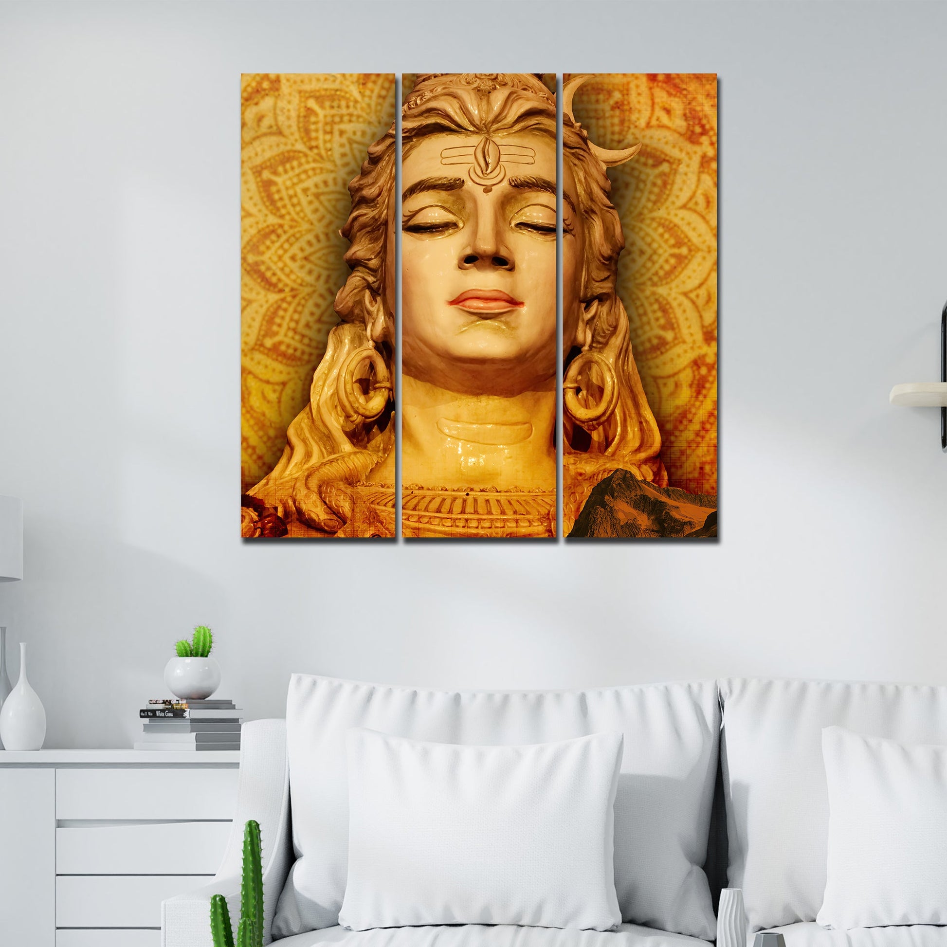 Spiritual Lord Shiva Canvas Wall Painting of Three Pieces