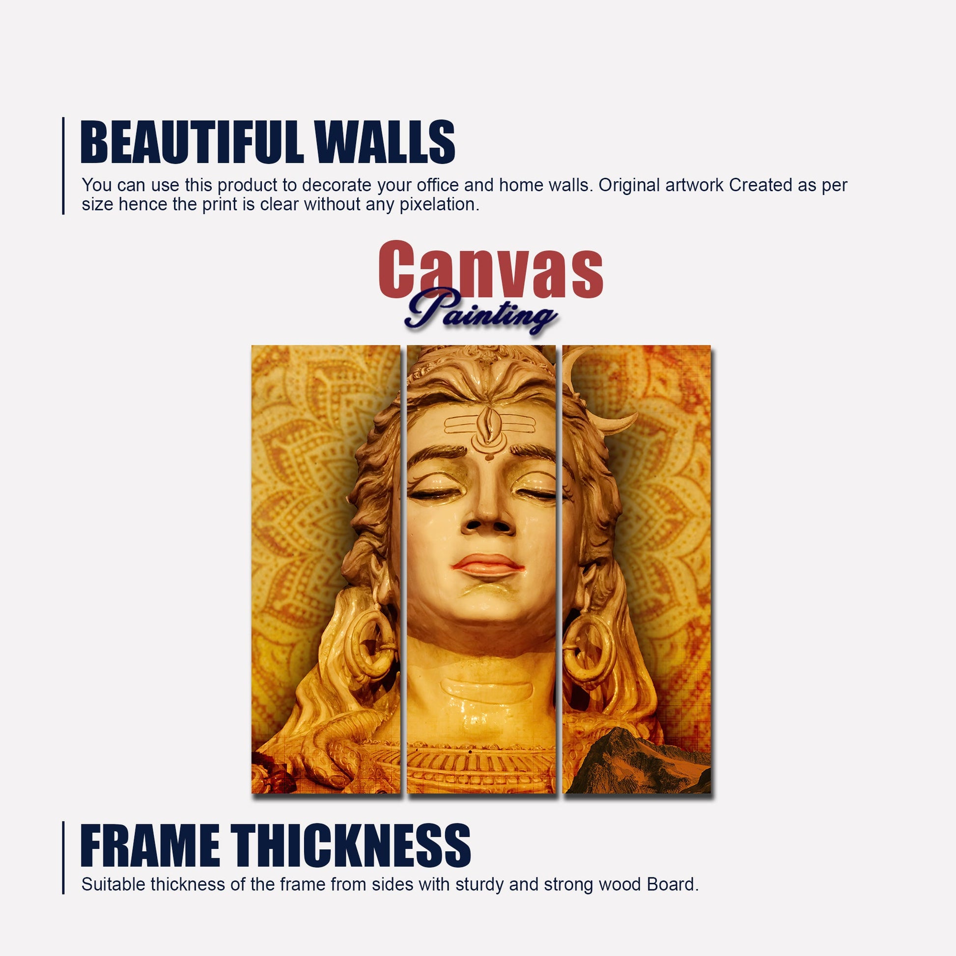 Spiritual Lord Shiva Canvas Wall Painting of Three Pieces