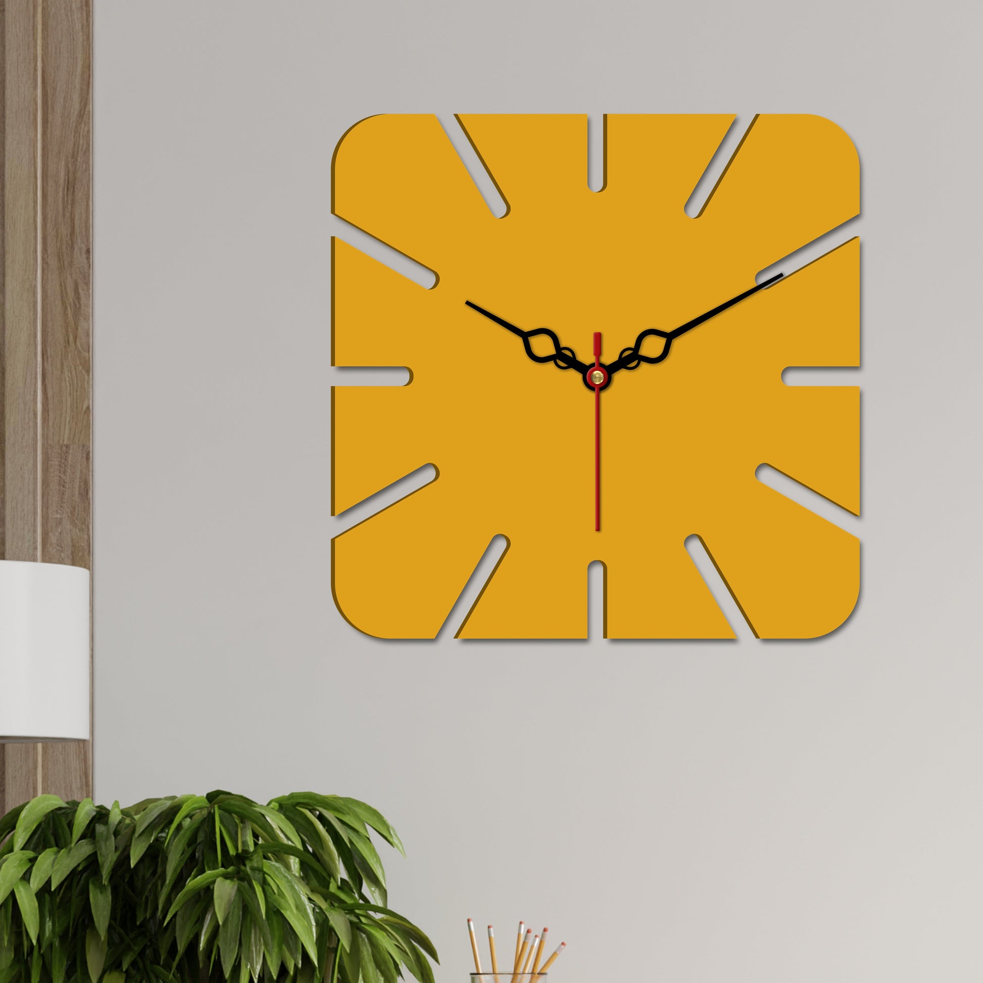 Square Shape Modern Style Wooden Wall Clock