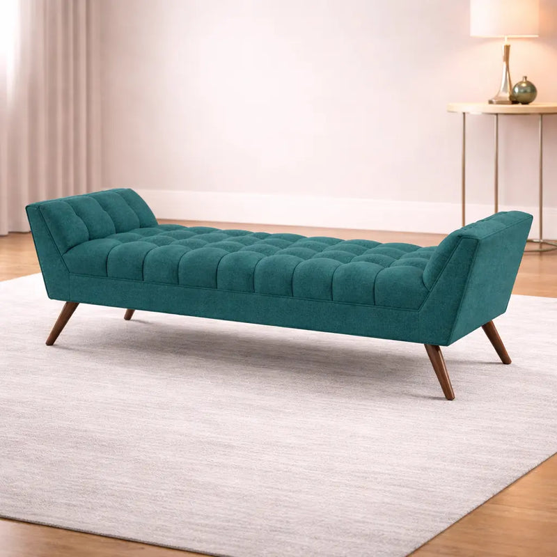 Stylish Teal Tufted Sofa Lounge Chair with Wooden Legs