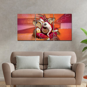 Traditional Lord Ganesh 3 Pieces Canvas Wall Painting