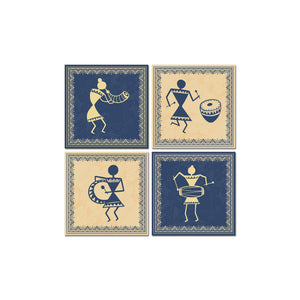 Traditional Warli Art Wall Hanging Painting, Set of 4