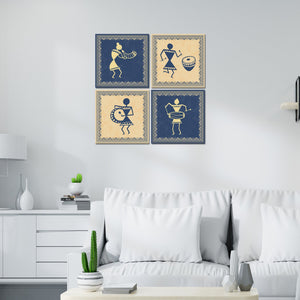 Traditional Warli Art Wall Hanging Painting, Set of 4