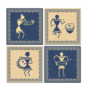 Traditional Warli Art Wall Hanging Painting, Set of 4