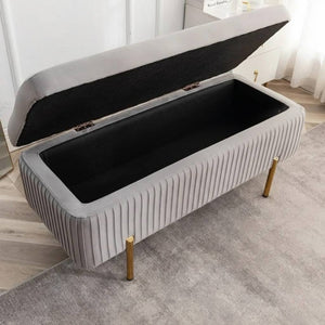 Designer Rich Grey Velvet Bench with Smart Storage Ottoman