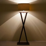 Beautiful Wooden Floor Lamp With Delight Crossed Stand For Living Room, Bedroom