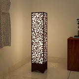 Beautiful Wooden Floor Lamp With Flower Pattern Design For Living Room, Bedroom