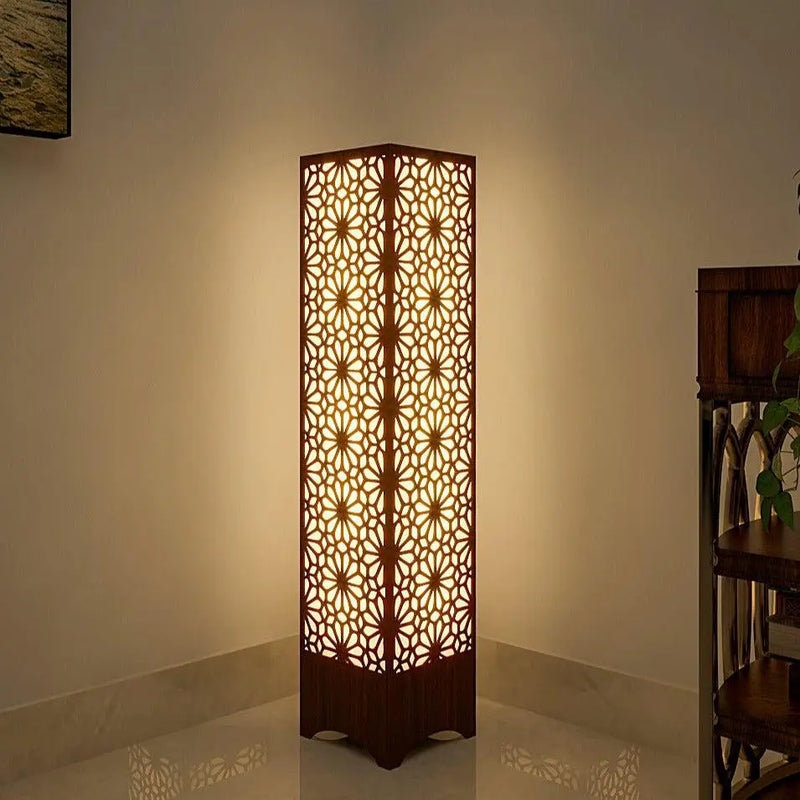Pillar Shape Floor Lamp With Flower Pattern Design For Living Room, Be ...