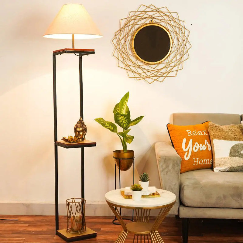 Wooden Aesthetic Floor Lamp With Shelve For Living Room, Bedroom