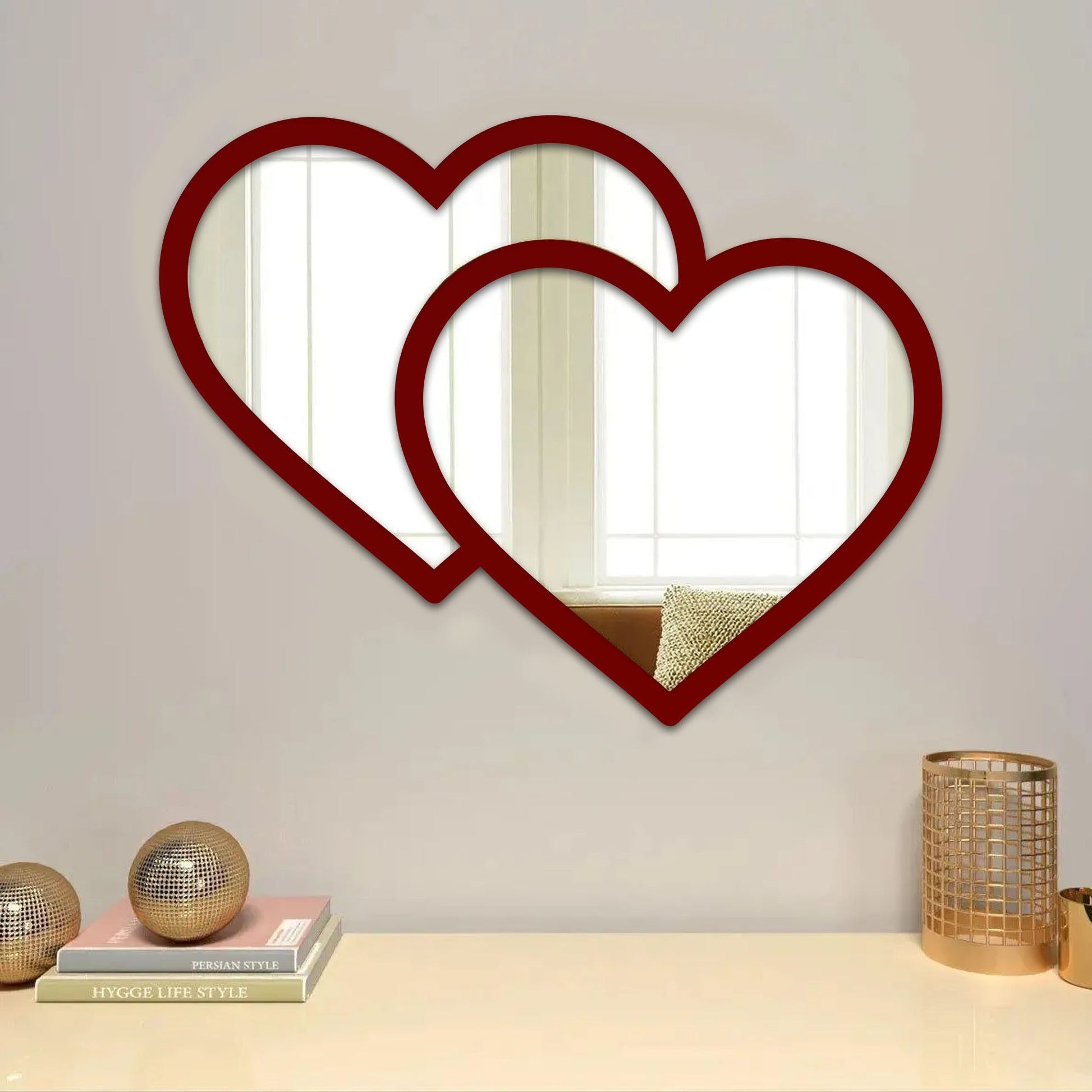 Beautiful Atractive Heart Shape Mirror with Red Finish Frame