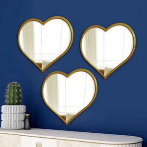 Beautiful Atractive Heart Shape Mirror with Golden Finish Frame Set of 3