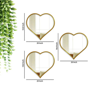 Beautiful Atractive Heart Shape Mirror with Golden Finish Frame Set of 3