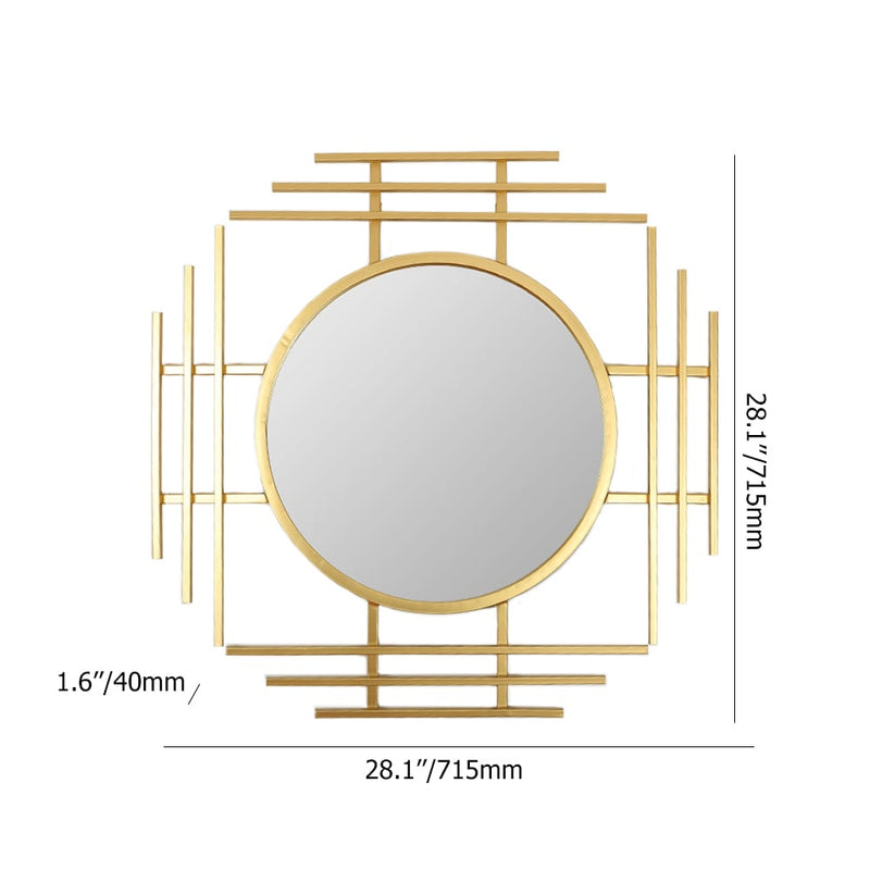 Geometric Sunburst Round Bathroom Mirror with Gold Finish