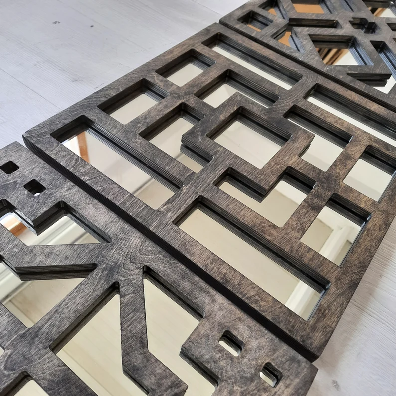 Wooden Geometric Mirror Set | 3-Piece Square Wall Décor