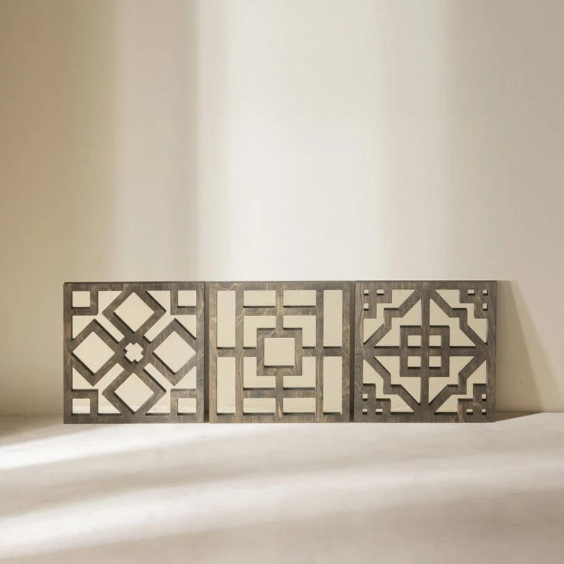 Wooden Geometric Mirror Set | 3-Piece Square Wall Décor
