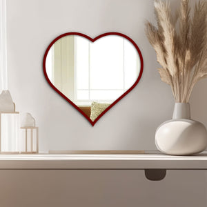 Modern Atractive Heart Shape Mirror with Red Finish Frame