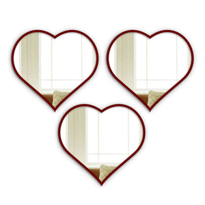 Beautiful Atractive Heart Shape Mirror with Red Finish Frame Set of 3