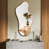 Modern Irregular Decorative Bathroom Wall Mounted with Golden Wooden Finish