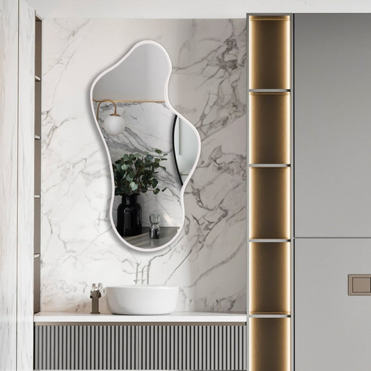 Modern Irregular Decorative Bathroom Wall Mounted with White Wooden Finish