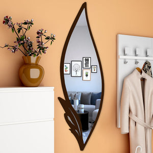 Slender Big Leafs Vanity Mirror with Metallic Brown Finish Frame