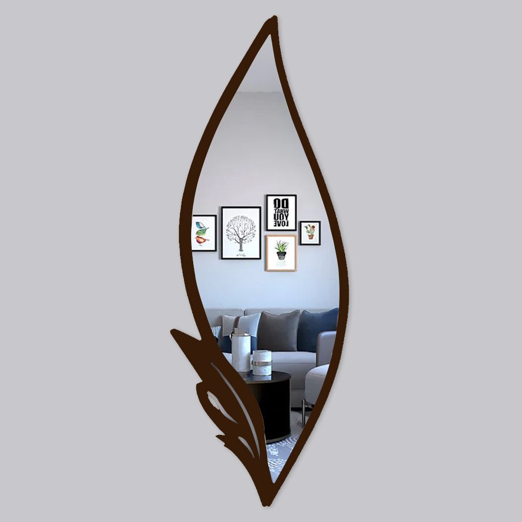 Slender Big Leafs Vanity Mirror with Metallic Brown Finish Frame