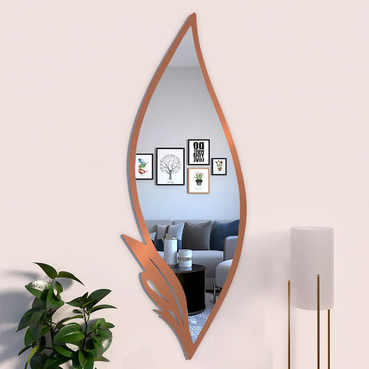 Slender Big Leafs Vanity Mirror with Metallic Copper Finish Frame