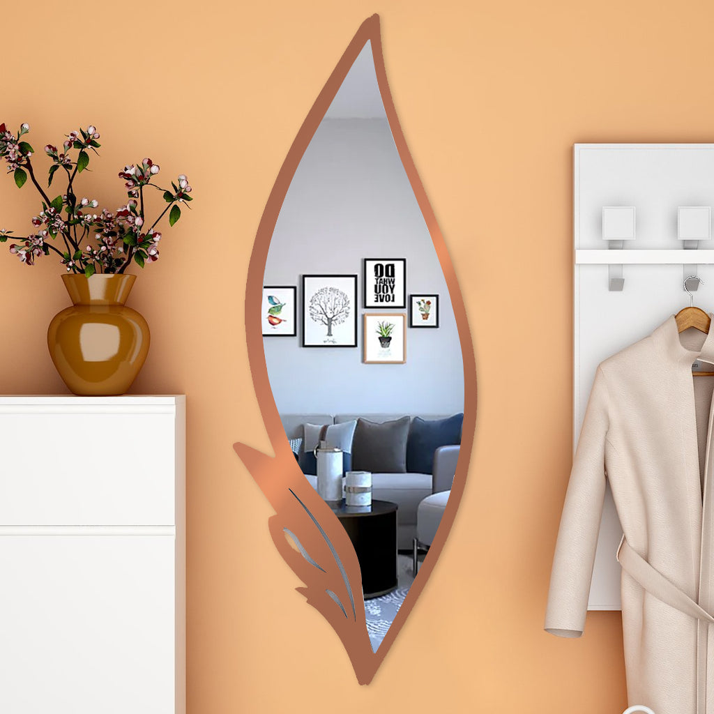 Slender Big Leafs Vanity Mirror with Metallic Copper Finish Frame