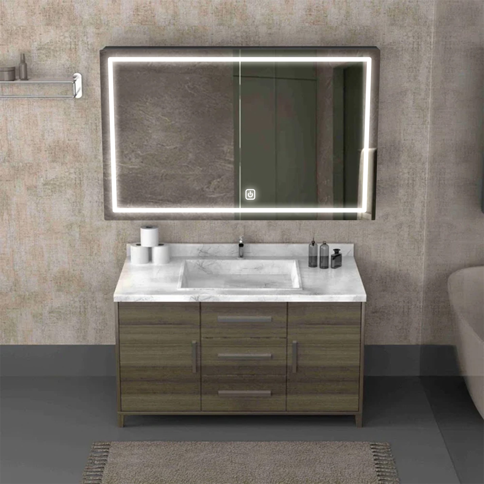 Wide Storage Mirror Cabinet with Built-in Lighting