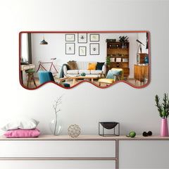 Premium Decorative Full Body Wall Mirror for Dressing Room with Red Wooden Finish