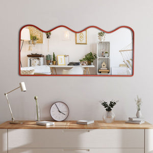 Premium Decorative Full Body Wall Mirror for Dressing Room with Red Wooden Finish