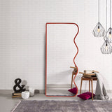 Premium Decorative Full Body Wall Mirror for Dressing Room with Red Wooden Finish