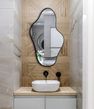 Asymmetrical Irregular Bathroom Decor Mirror with White Wooden Finish