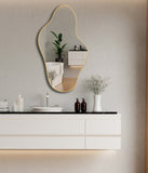 Asymmetrical Irregular Bathroom Decor Mirror with Black Wooden Finish