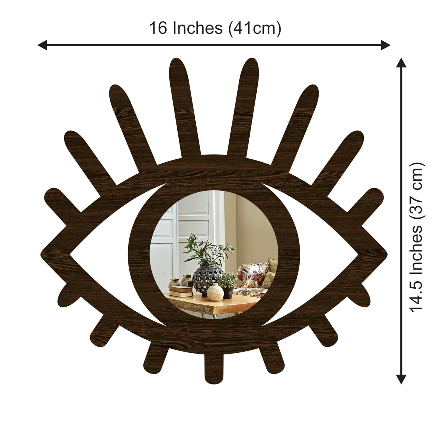 Evil Eye Shaped Crafted with Black Finish Wooden Mirror