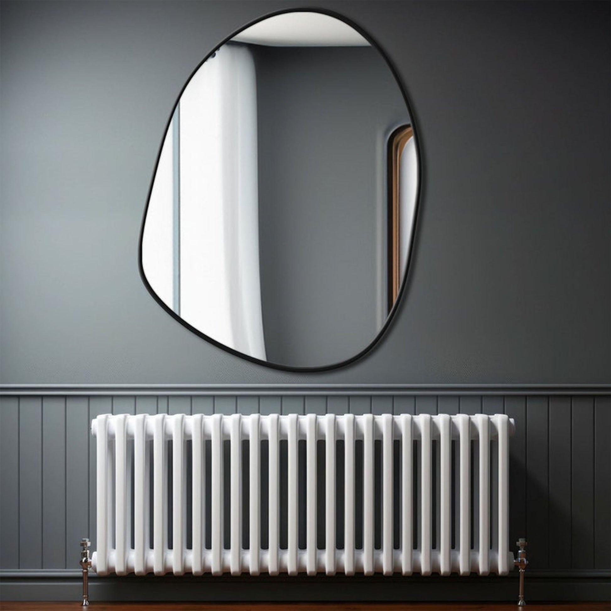 Modern Decorative Asymmetrical Bathroom Mirror with Black Wooden Finish