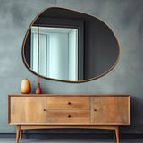 Modern Decorative Asymmetrical Bathroom Mirror with Golden Wooden Finish