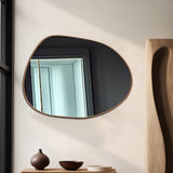 Modern Decorative Asymmetrical Bathroom Mirror with Golden Wooden Finish