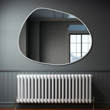 Modern Decorative Asymmetrical Bathroom Mirror with White Wooden Finish