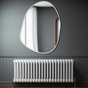 Modern Decorative Asymmetrical Bathroom Mirror with White Wooden Finish