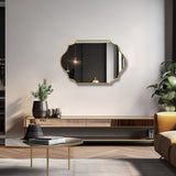 Elegant Irregular Quatrefoil Bathroom Decor Mirror with Golden Wooden Finish