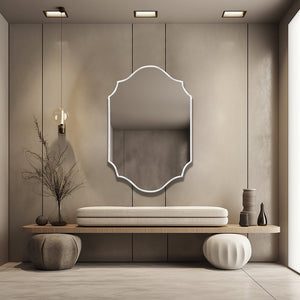 Elegant Irregular Quatrefoil Bathroom Decor Mirror with White Wooden Finish