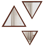 Modern Design Triangular Look Set of 3 Wooden Decorative Wall Mirror ( White / Brown Finish )