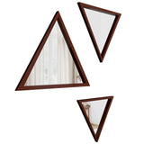 Modern Design Triangular Look Set of 3 Wooden Decorative Wall Mirror ( White / Brown Finish )