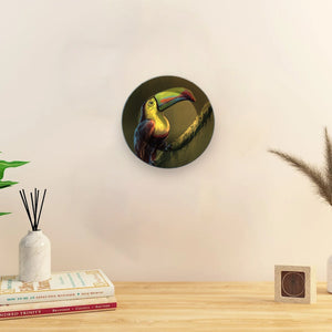 Hanging Wall Plate Painting of Toucan Bird on Tree Branch