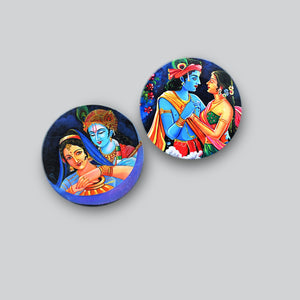 Hanging Wall Plates Painting of Lord Radha Krishna 2 Pieces