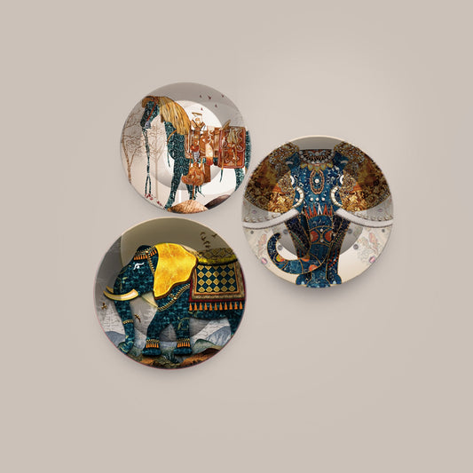 Premium Wall Plates Painting of Royal Animal Ride Set of 3